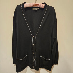 Women's Vintage Cathy Daniels Button-Down Cardigan L Black White